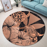 Hawaii Turtle Round Carpet Polynesian Hibiscus Art Ver 2.0 Orange - AH - Polynesian Pride