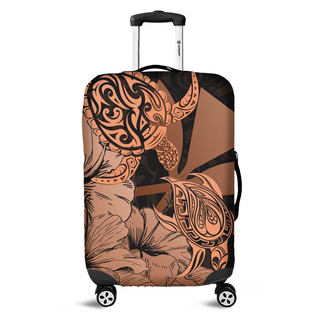 Hawaii Turtle Luggage Covers Polynesian Hibiscus Art Ver 2.0 Orange - AH Black - Polynesian Pride