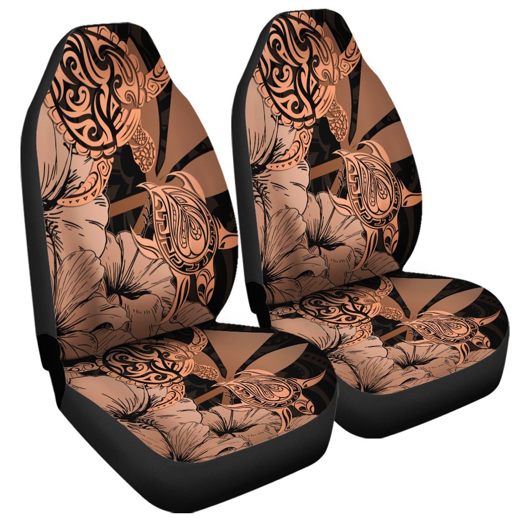 Hawaii Turtle Car Seat Covers Polynesian Hibiscus Art Ver 2.0 Orange - AH Universal Fit Black - Polynesian Pride