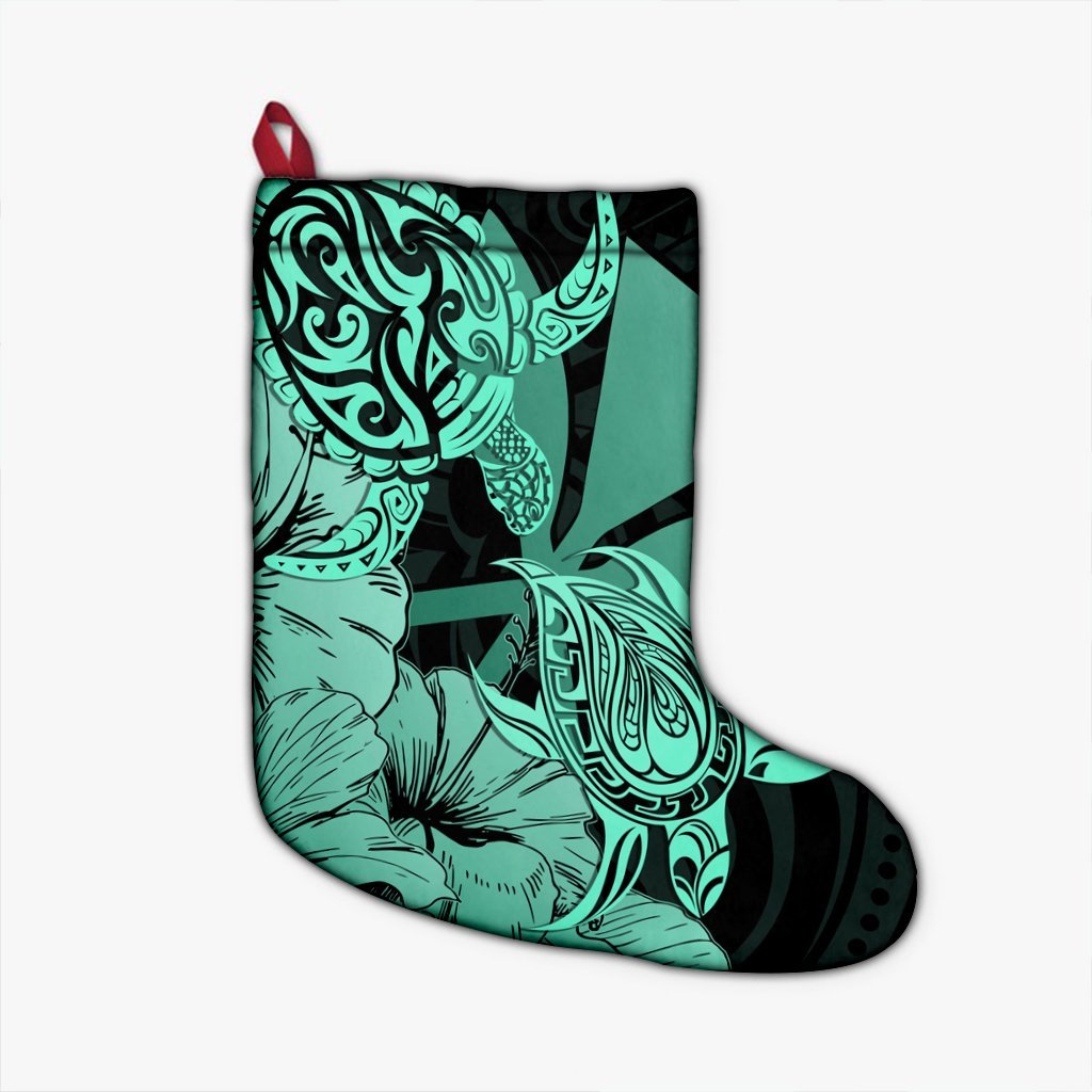 Hawaii Turtle Christmas Stocking Polynesian Hibiscus Art Ver 2.0 Turquoise - AH Christmas Stocking 26 X 42 cm Black - Polynesian Pride