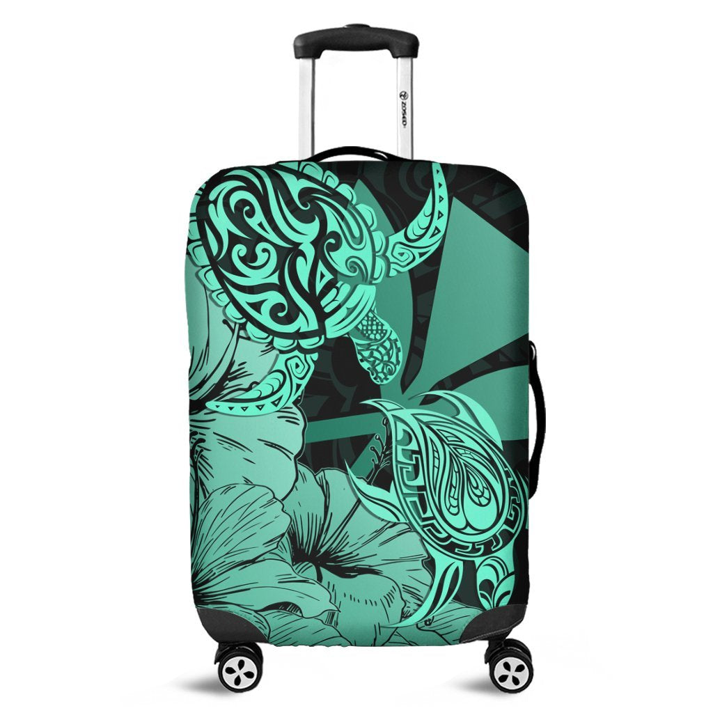 Hawaii Turtle Luggage Covers Polynesian Hibiscus Art Ver 2.0 Turquoise - AH Black - Polynesian Pride