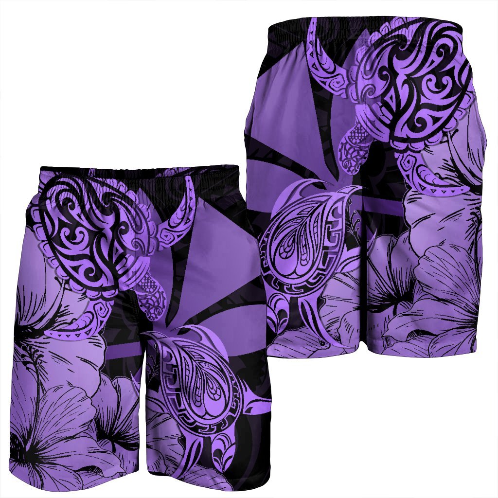 Hawaii Turtle Men's Shorts Polynesian Hibiscus Art Ver 2.0 Violet - AH - Polynesian Pride