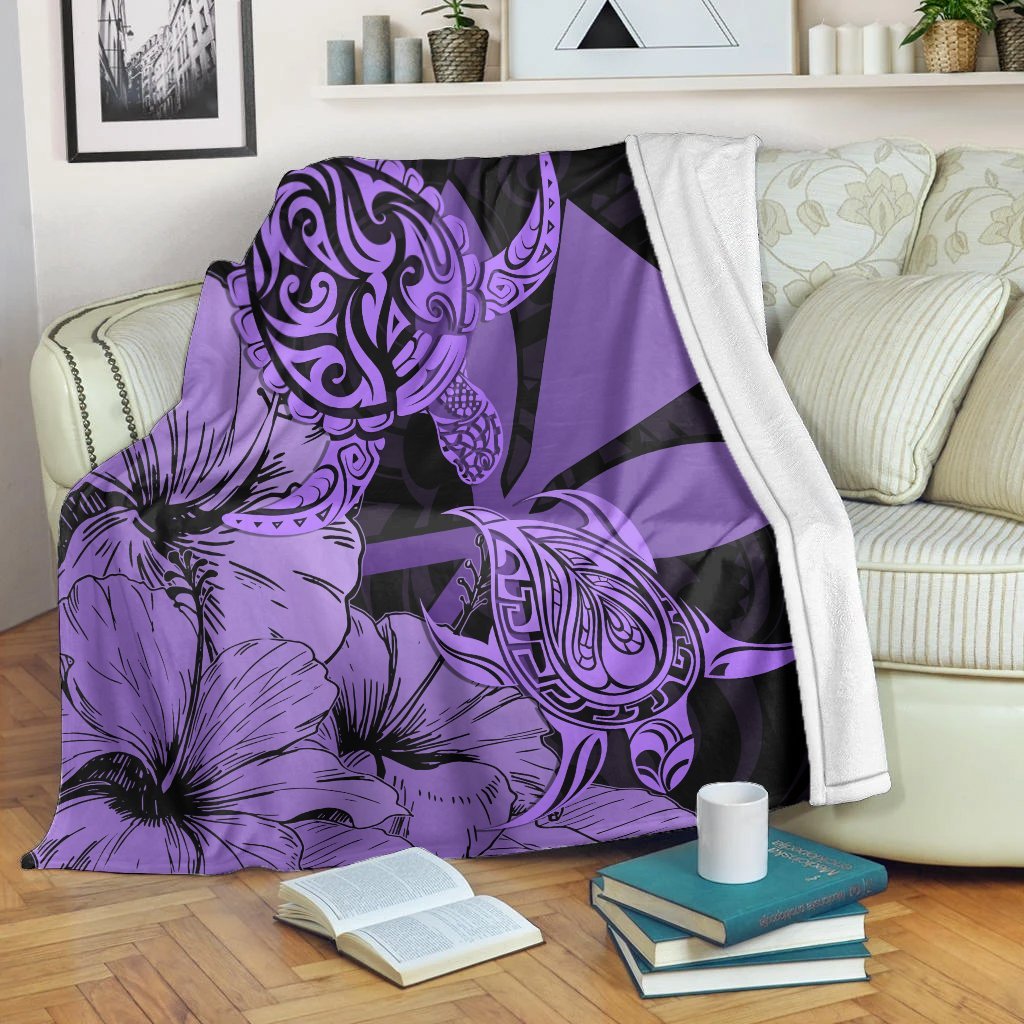 Hawaii Turtle Premium Blankets Polynesian Hibiscus Art Ver 2.0 Violet - AH White - Polynesian Pride