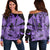 Hawaii Turtle Women's Off Shoulder Sweater Polynesian Hibiscus Art Ver 2.0 Violet - AH Black - Polynesian Pride