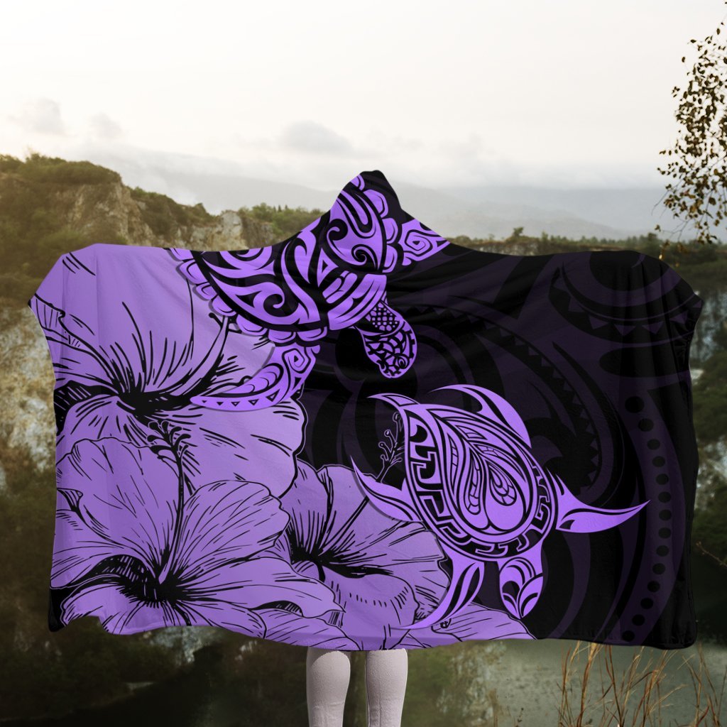 Hawaii Turtle Hooded Blanket Polynesian Hibiscus Art Violet - AH - Polynesian Pride