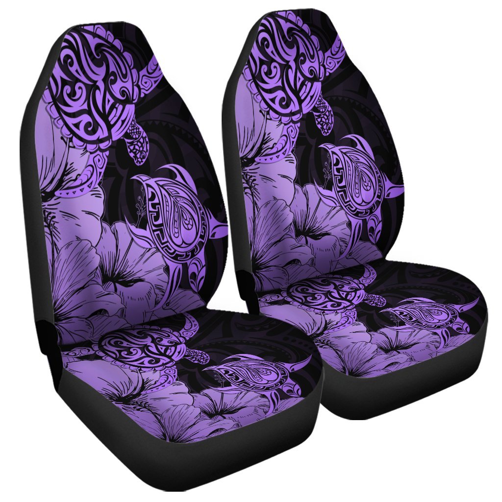 Hawaii Turtle Car Seat Covers Polynesian Hibiscus Art Violet - AH Universal Fit Black - Polynesian Pride