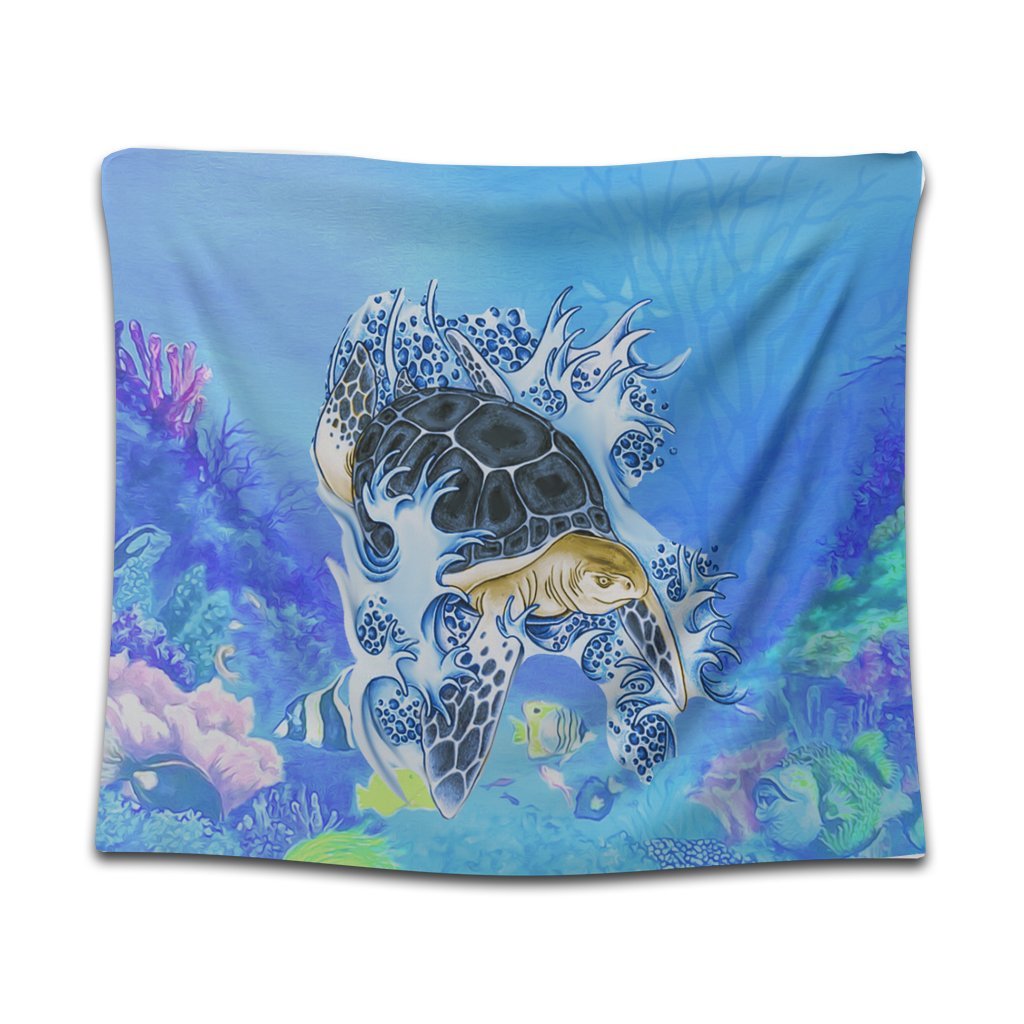 Hawaii Turtle Cool Tapestry - AH Wall Tapestry Black - Polynesian Pride