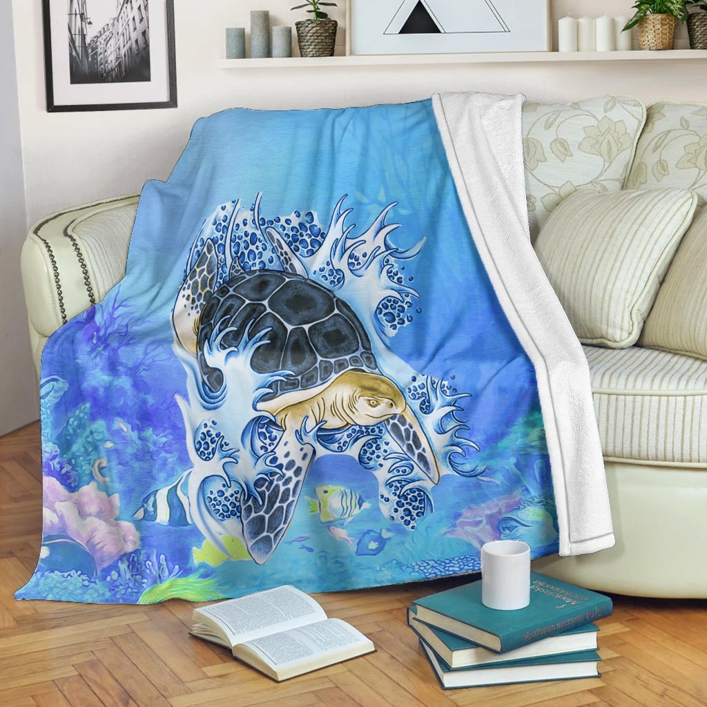 Hawaii Turtle Cool Premium Blankets - AH White - Polynesian Pride