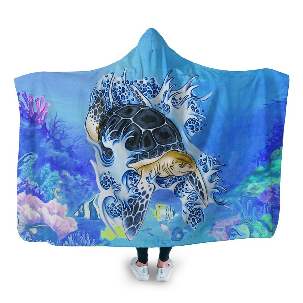 Hawaii Turtle Cool Hooded Blanket - AH Hooded Blanket White - Polynesian Pride