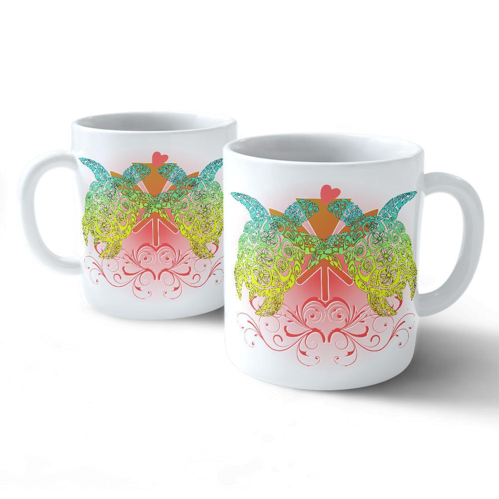 Hawaii Turtle Couple Plumeria Valentine Pattern Mug - Bond Style - AH - Polynesian Pride