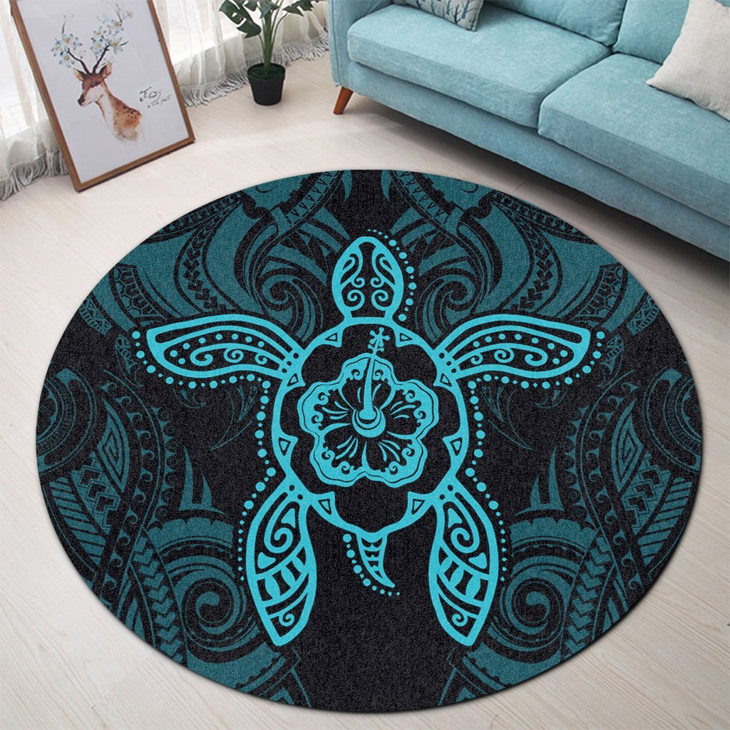 Hawaii Turtle Fixed Blue Round Carpet AH - Polynesian Pride