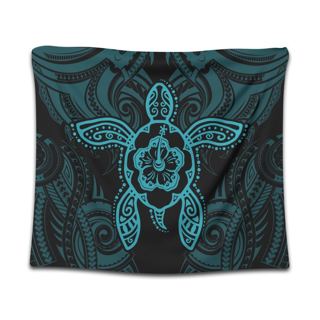 Hawaii Turtle Fixed Blue Tapestry AH Wall Tapestry Black - Polynesian Pride