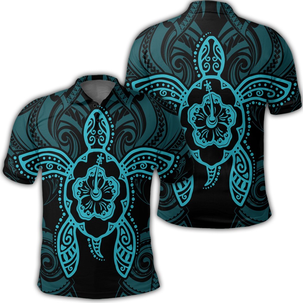 Hawaii Turtle Fixed Blue Polo Shirt Unisex Black - Polynesian Pride