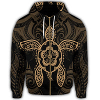 Hawaii Turtle Fixed Gold Zip Hoodie - Polynesian Pride