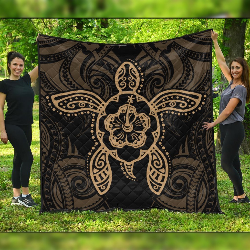 Hawaii Turtle Fixed Gold Premium Quilts AH Black - Polynesian Pride