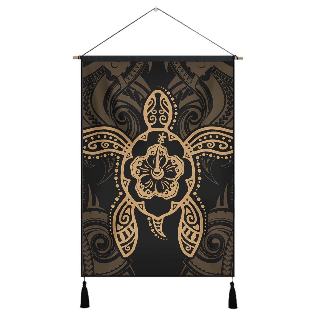 Hawaii Turtle Fixed Gold Hanging Poster AH Hanging Poster Cotton And Linen - Polynesian Pride