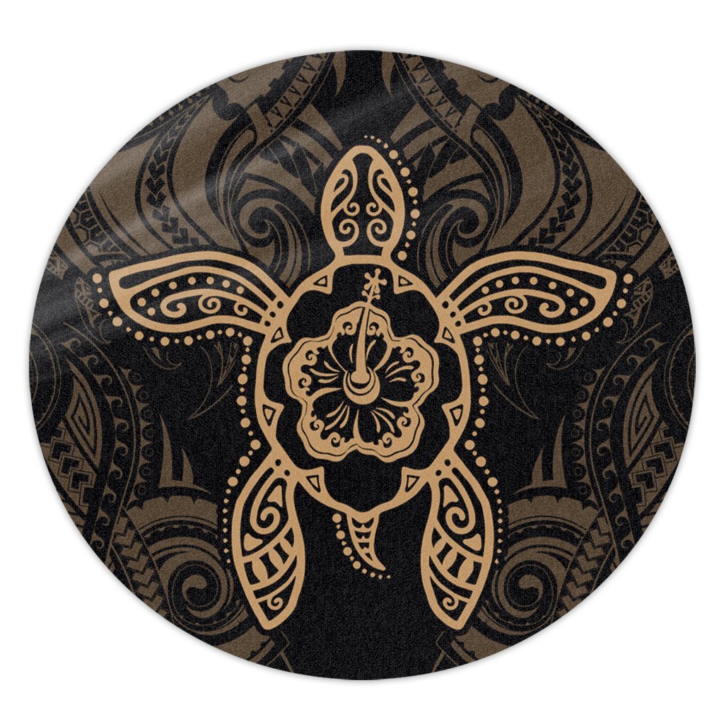 Hawaii Turtle Fixed Gold Round Carpet AH Round Carpet Luxurious Plush - Polynesian Pride