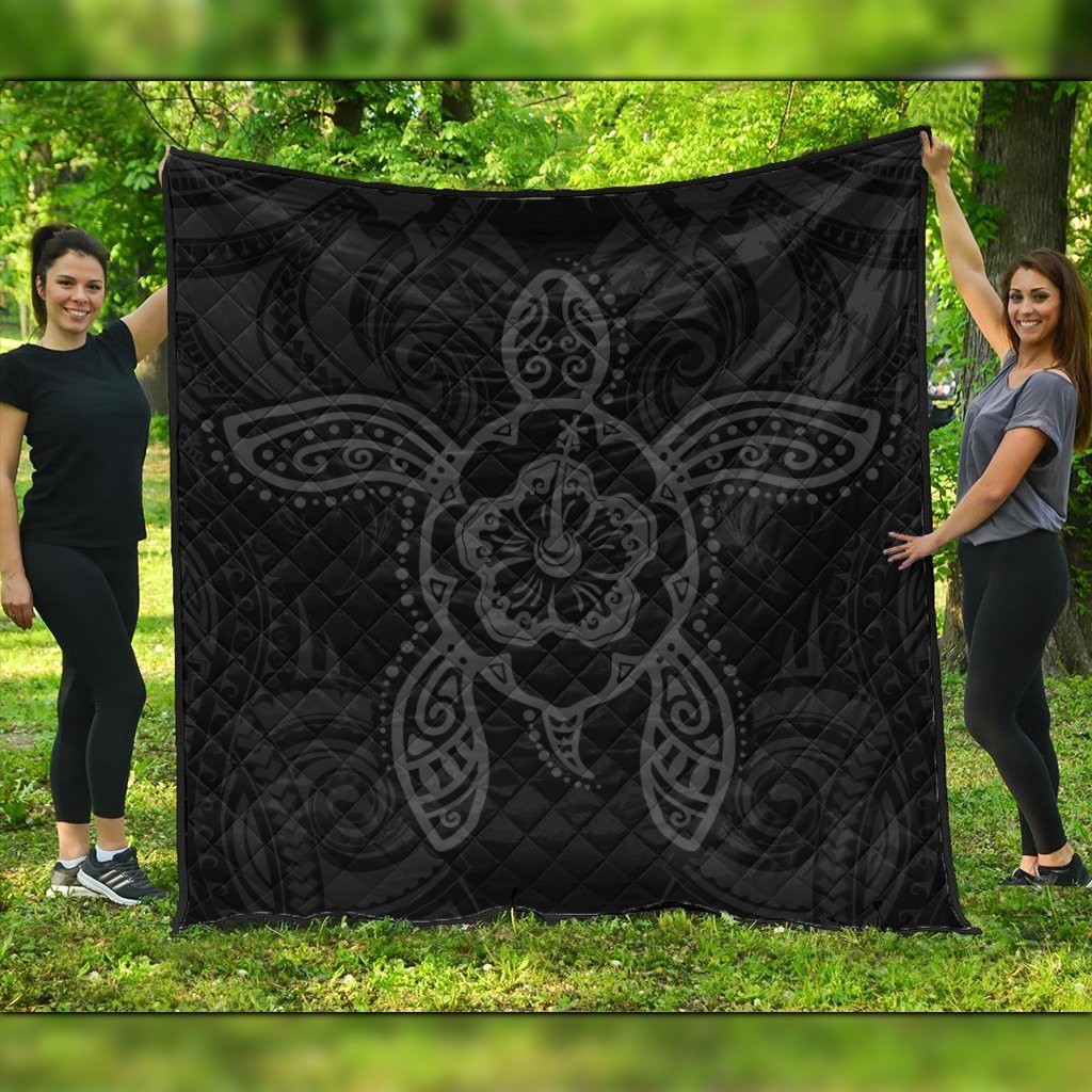 Hawaii Turtle Fixed Gray Premium Quilts AH Black - Polynesian Pride