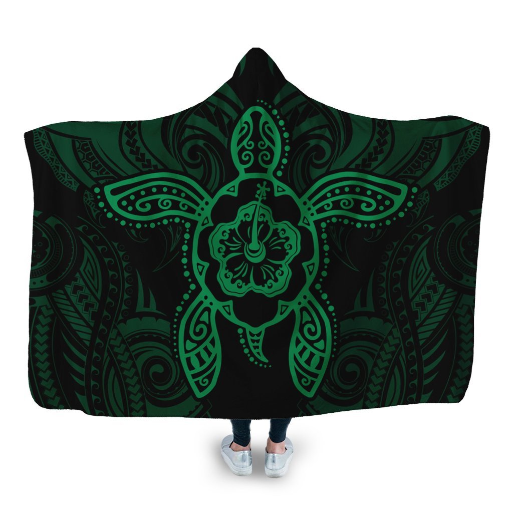 Hawaii Turtle Fixed Green Hooded Blanket AH Hooded Blanket White - Polynesian Pride