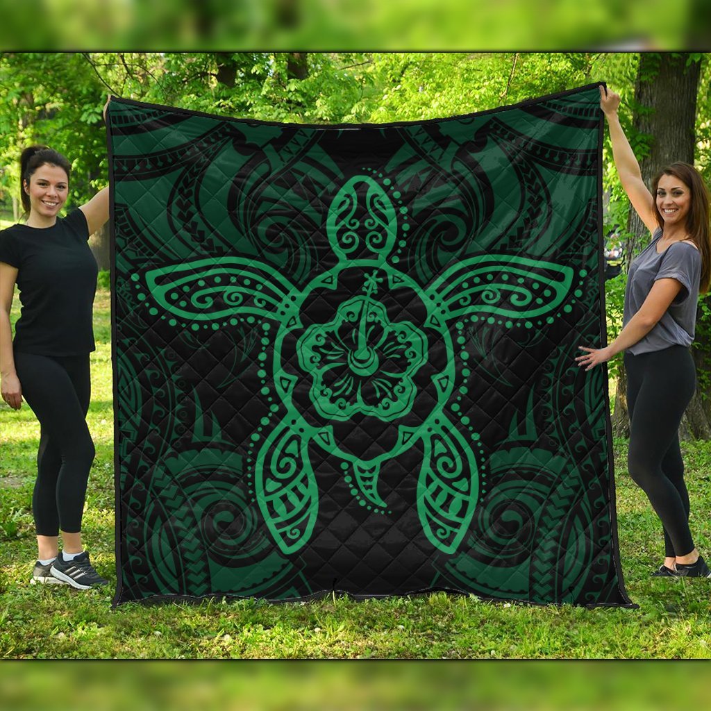 Hawaii Turtle Fixed Green Premium Quilts AH Black - Polynesian Pride