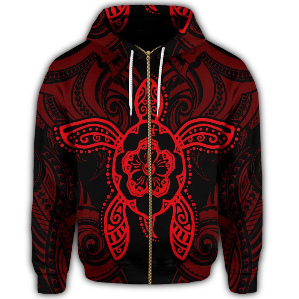 Hawaii Turtle Fixed Red Zip Hoodie - Polynesian Pride