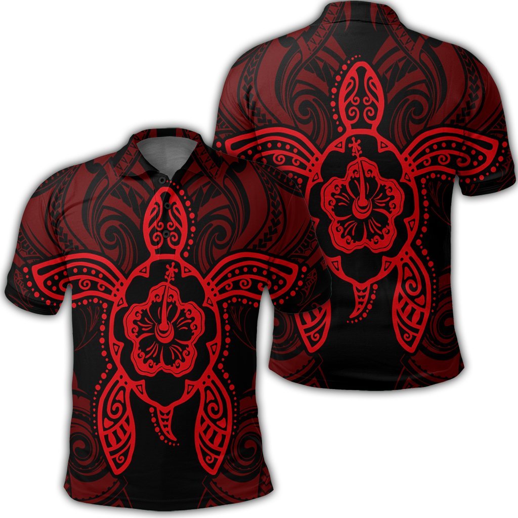 Hawaii Turtle Fixed Red Polo Shirt Unisex Black - Polynesian Pride