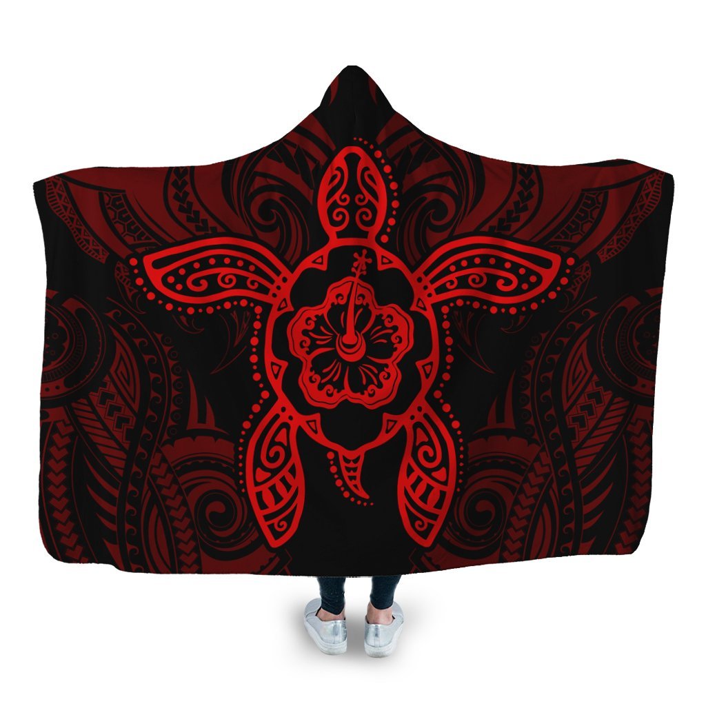 Hawaii Turtle Fixed Red Hooded Blanket AH Hooded Blanket White - Polynesian Pride