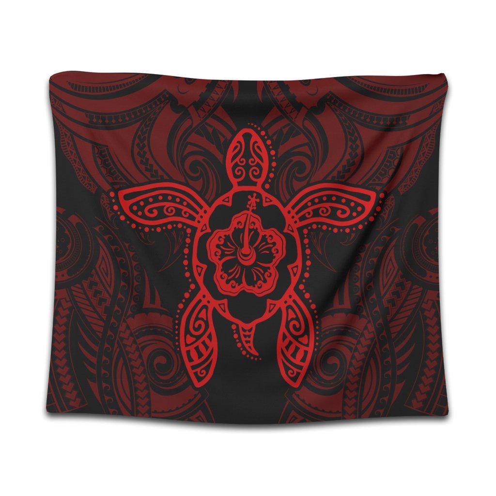 Hawaii Turtle Fixed Red Tapestry AH Wall Tapestry Black - Polynesian Pride