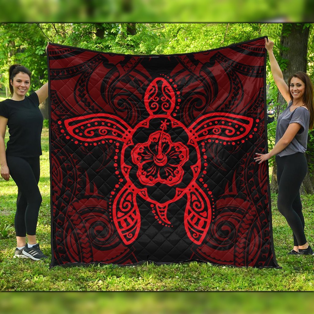 Hawaii Turtle Fixed Red Premium Quilts AH Black - Polynesian Pride