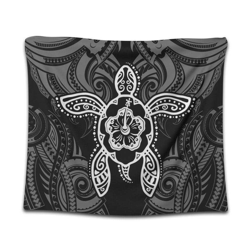 Hawaii Turtle Fixed White Tapestry AH Wall Tapestry Black - Polynesian Pride