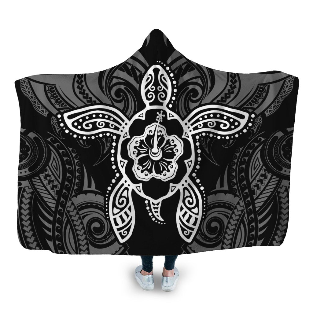 Hawaii Turtle Fixed White Hooded Blanket AH Hooded Blanket White - Polynesian Pride