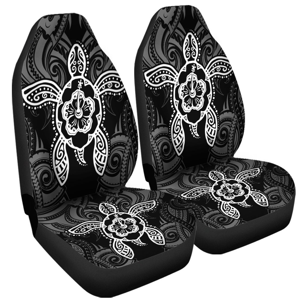 Hawaii Turtle Fixed White Car Seat Covers AH Universal Fit Black - Polynesian Pride