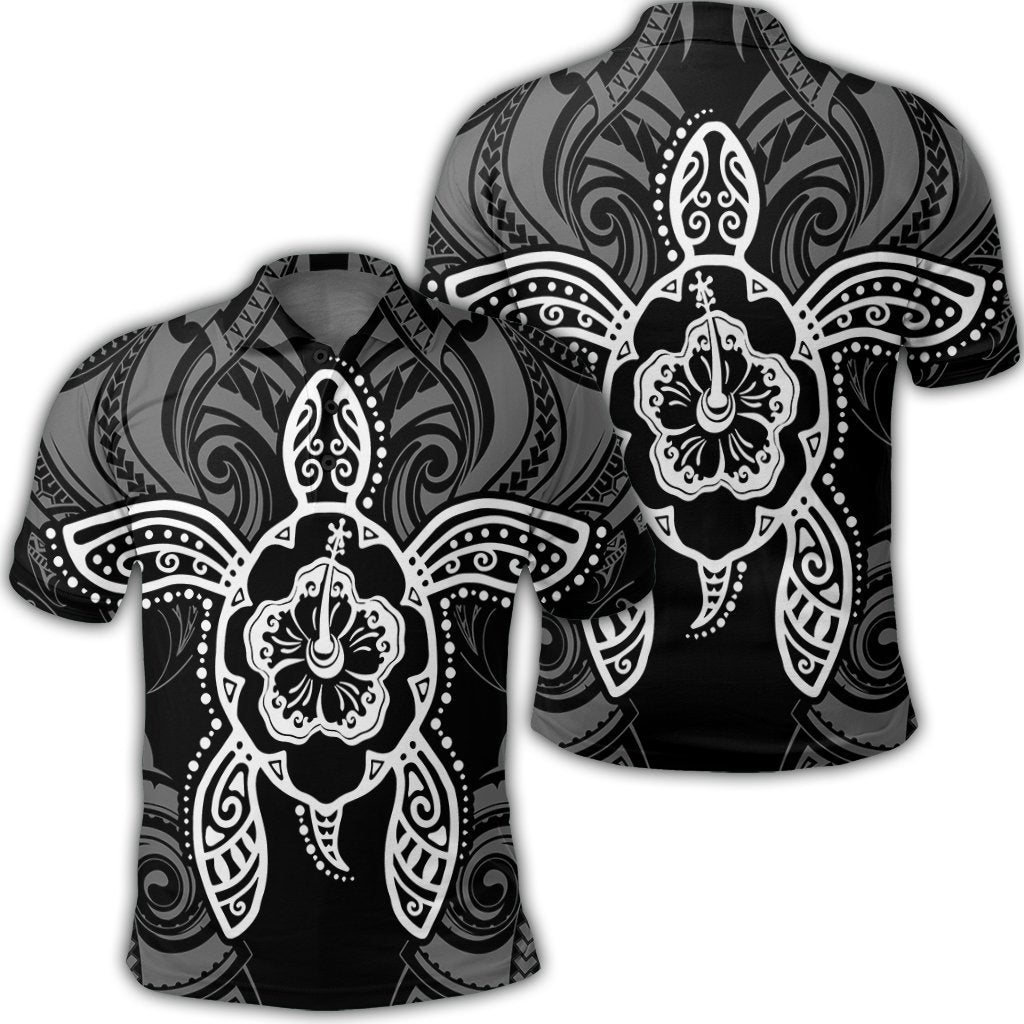 Hawaii Turtle Fixed White Polo Shirt Unisex Black - Polynesian Pride