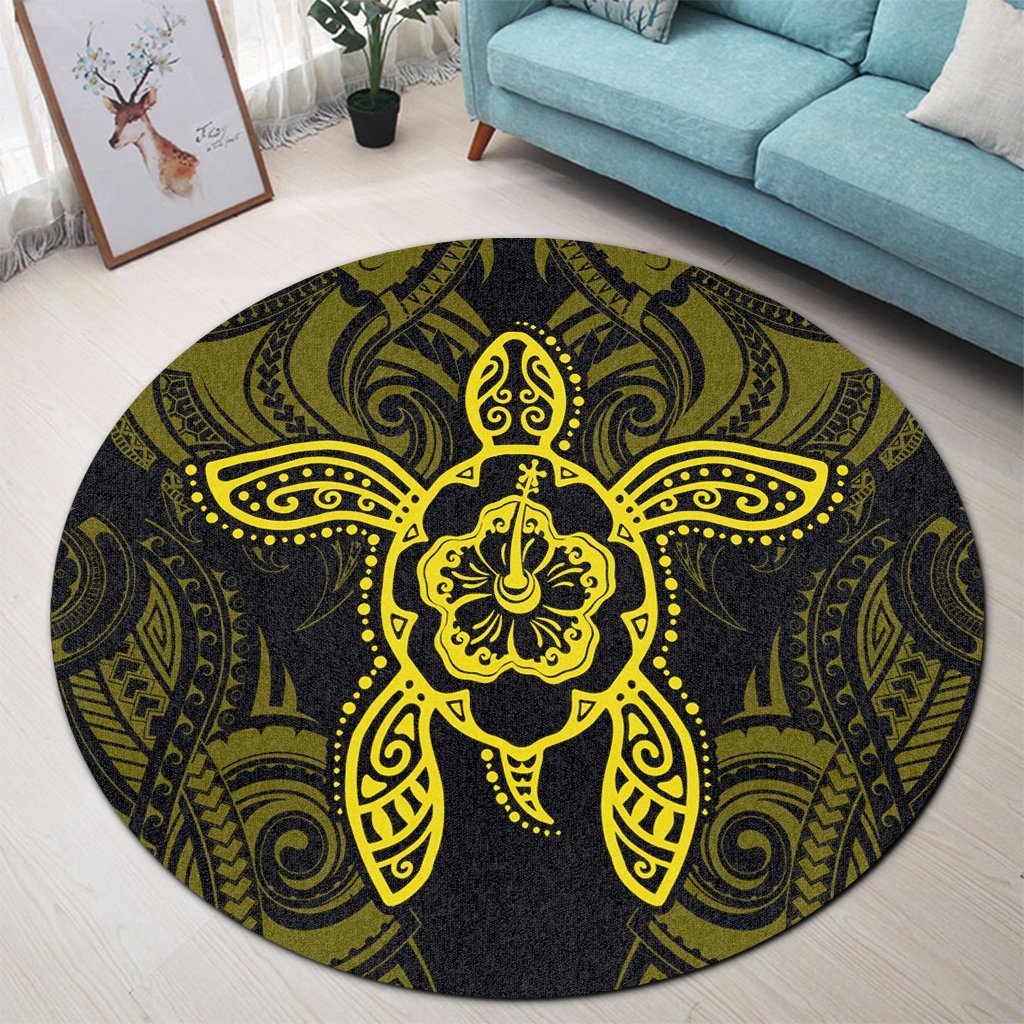 Hawaii Turtle Fixed Yellow Round Carpet AH - Polynesian Pride