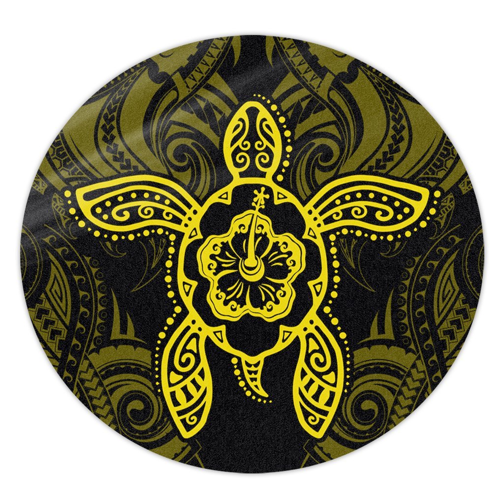 Hawaii Turtle Fixed Yellow Round Carpet AH Round Carpet Luxurious Plush - Polynesian Pride