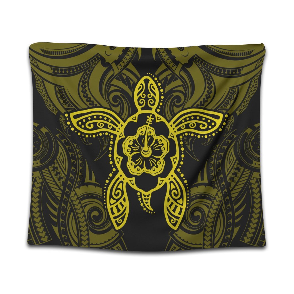 Hawaii Turtle Fixed Yellow Tapestry AH Wall Tapestry Black - Polynesian Pride