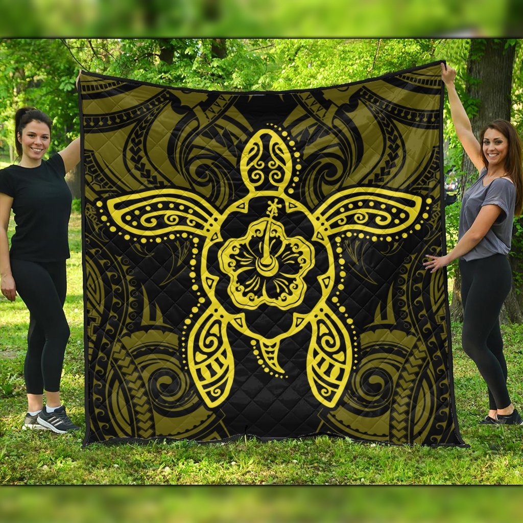 Hawaii Turtle Fixed Yellow Premium Quilts AH Black - Polynesian Pride