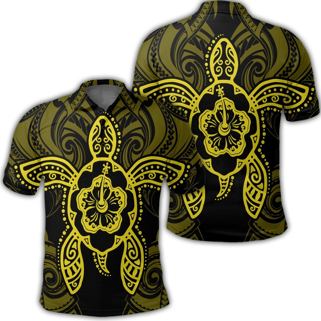 Hawaii Turtle Fixed Yellow Polo Shirt Unisex Black - Polynesian Pride