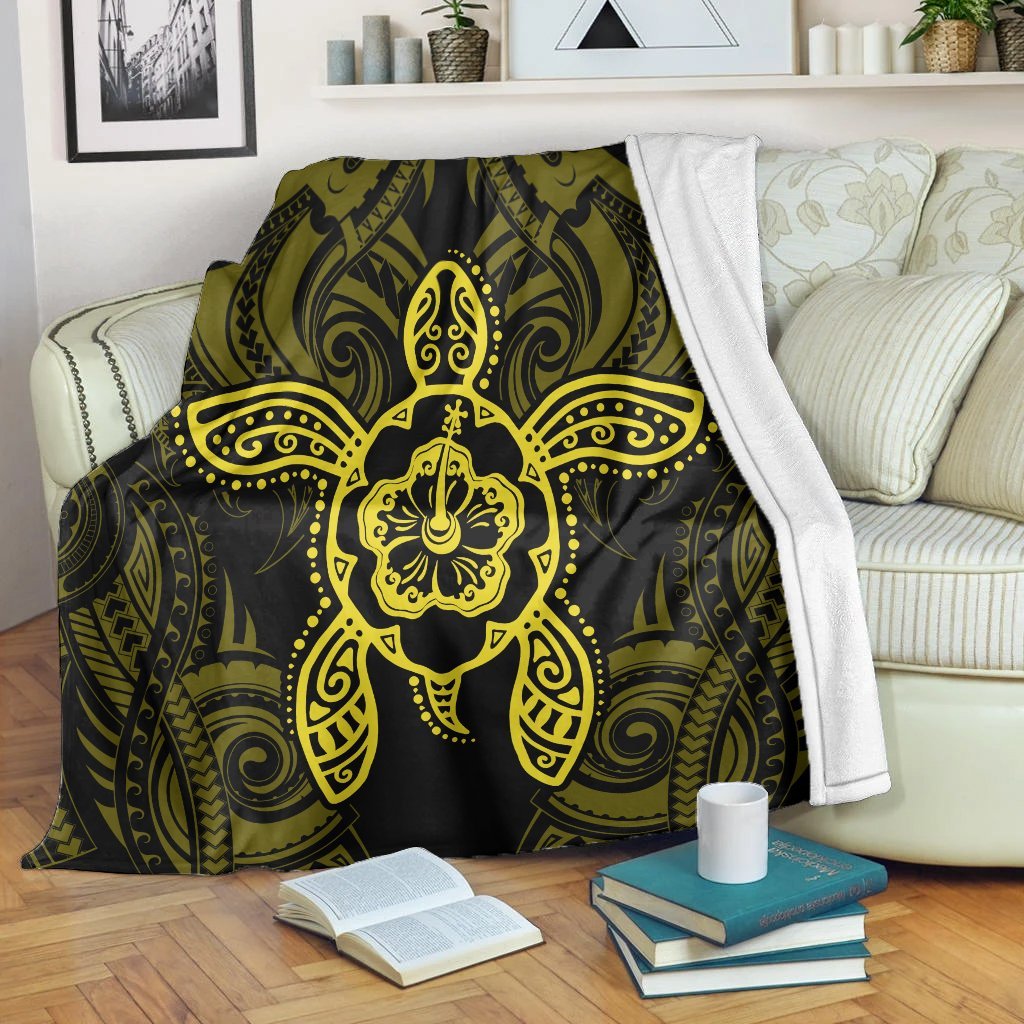 Hawaii Turtle Fixed Yellow Premium Blankets AH White - Polynesian Pride