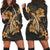 Hawaii Turtle Flower Polynesian Hoodie Dress - Gold - AH Black - Polynesian Pride