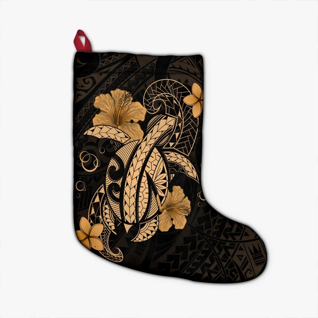 Hawaii Turtle Flower Polynesian Christmas Stocking - Gold - AH Christmas Stocking 26 X 42 cm Black - Polynesian Pride