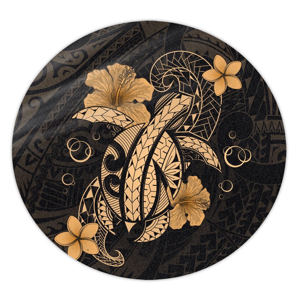 Hawaii Turtle Flower Polynesian Round Carpet - Gold - AH Round Carpet Luxurious Plush - Polynesian Pride