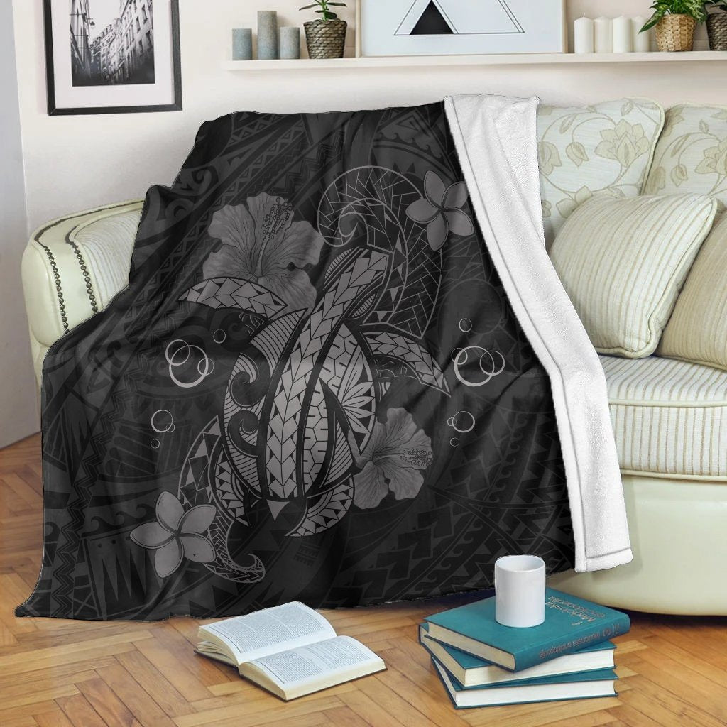 Hawaii Turtle Flower Polynesian Premium Blankets - Gray - AH White - Polynesian Pride