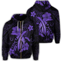 Hawaii Turtle Flower Polynesian Zip Hoodie Purple Unisex Art - Polynesian Pride