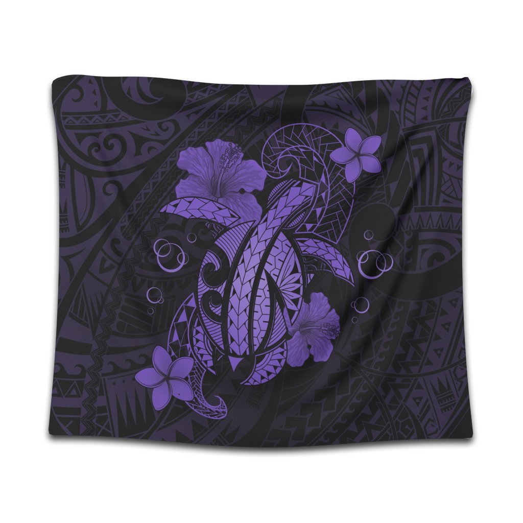 Hawaii Turtle Flower Polynesian Tapestry - Purple - AH Wall Tapestry Black - Polynesian Pride