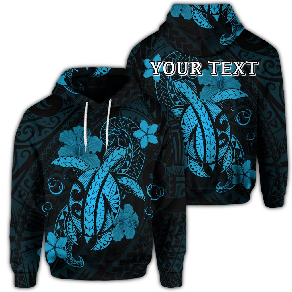 Custom Hawaii Turtle Flower Polynesian Hoodie Turquoise Unisex Art - Polynesian Pride