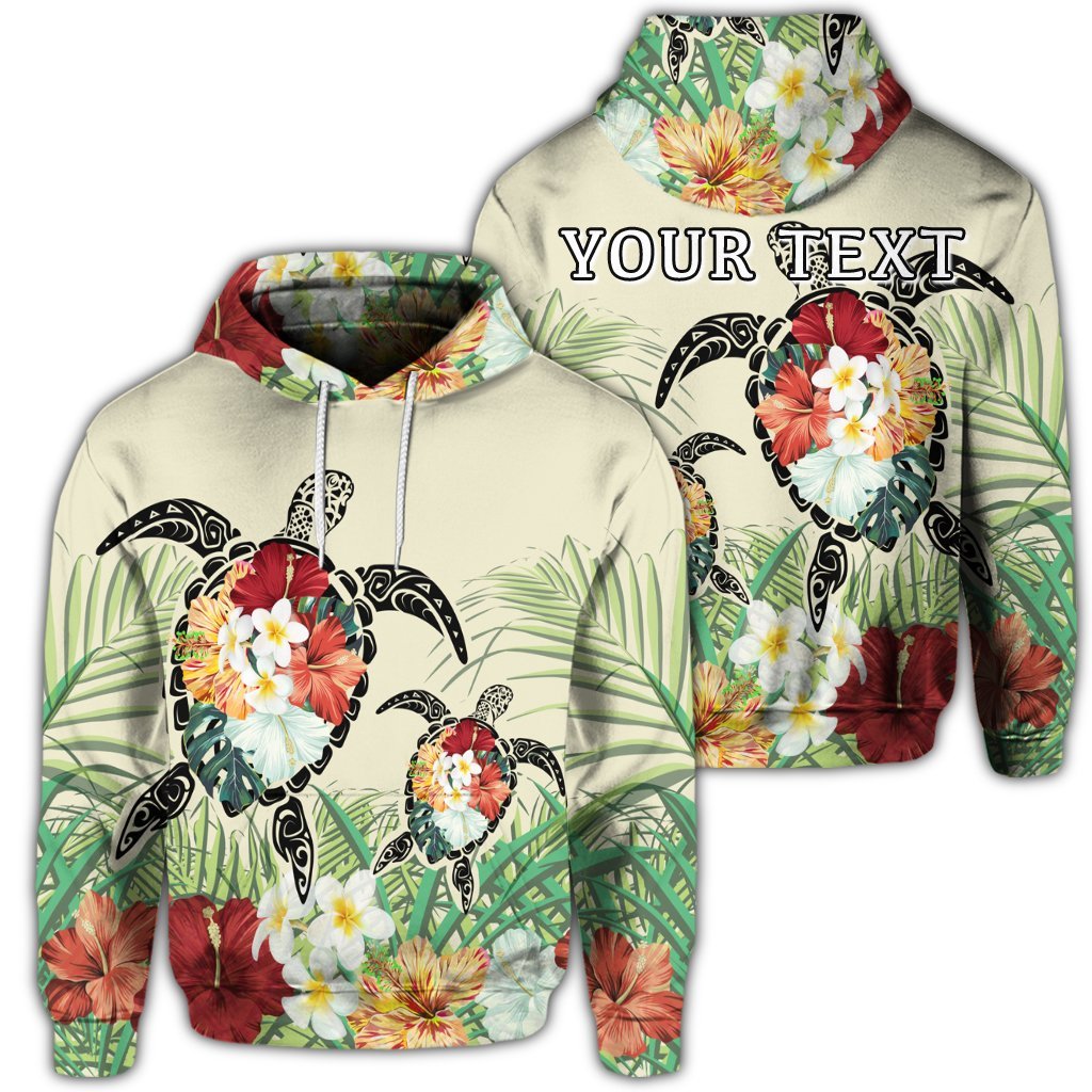 Custom Hawaii Turtle Flowers Coconut Tree Leaf Hoodie Unisex Art - Polynesian Pride