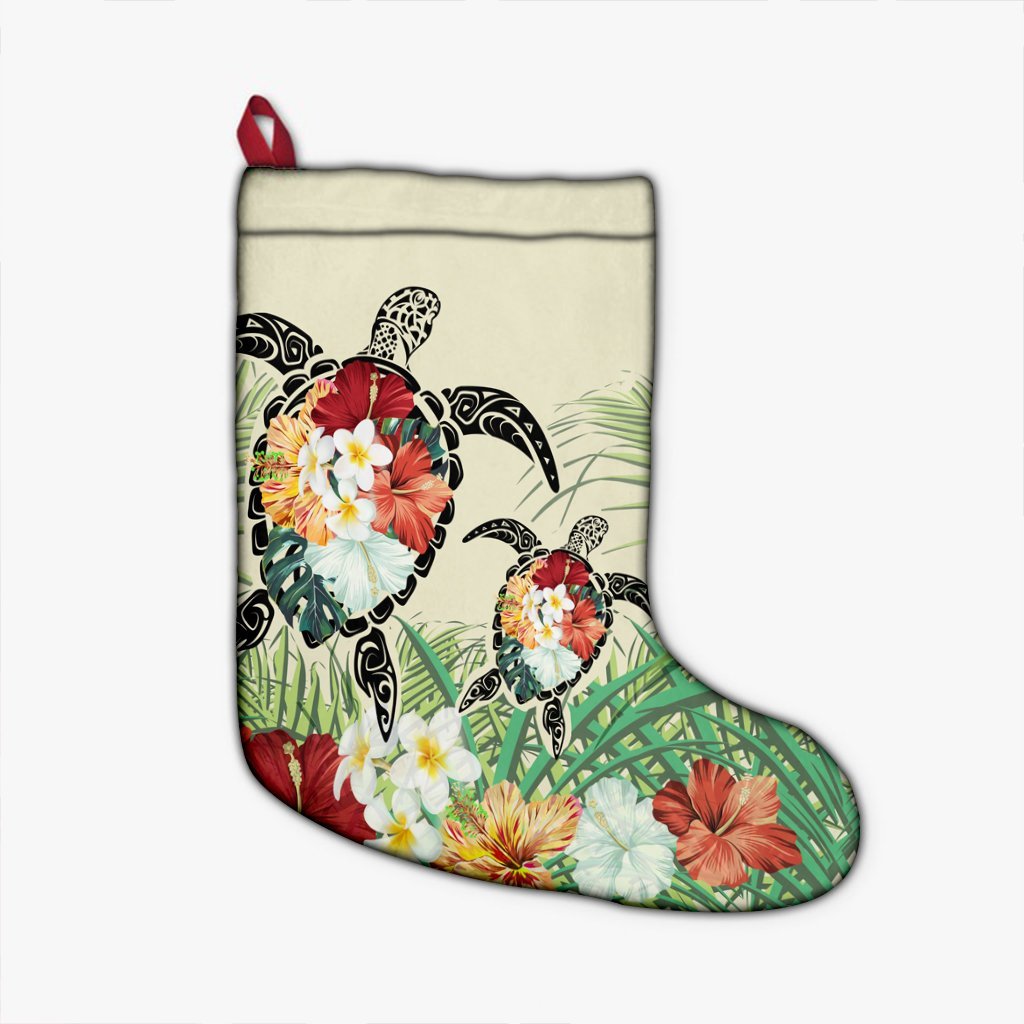 Hawaii Turtle Flowers Coconut Tree Leaf Christmas Stocking - AH Christmas Stocking 26 X 42 cm Black - Polynesian Pride