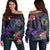 Hawaii Turtle Hibiscus Women's Off Shoulder Sweater - Day Style - AH Black - Polynesian Pride