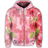 Hawaii Turtle Hibiscus Zip Hoodie Pink Style - Polynesian Pride